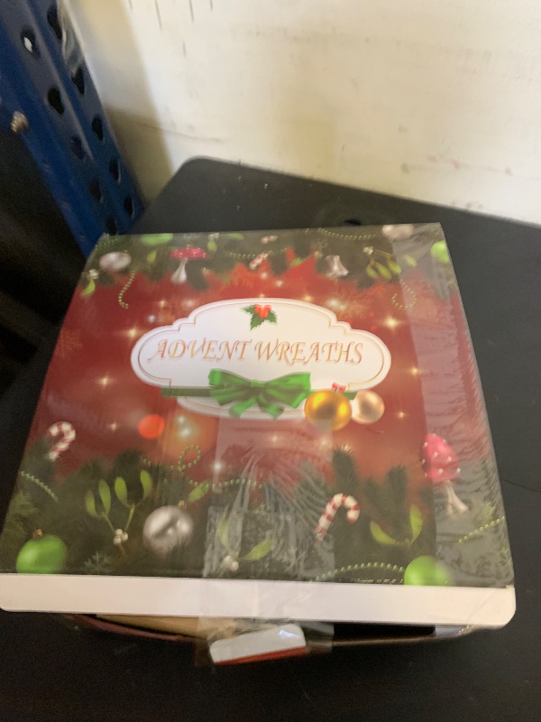 Photo 1 of Aodaer 12 Inch Christmas Advent Wreath Advent Candle Holder with 4 Remote Control Flameless Taper Candles Xmas Centerpiece Decorations for Christmas Home Church Decor