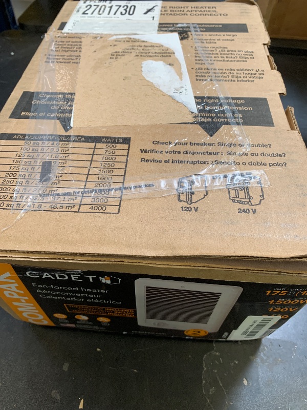 Photo 1 of Cadet Com-Pak Electric Wall Heater Complete Unit with Thermostat (Model: CSC151TW, Part: 67509), 5120 BTU, 120 Volt, 1500 Watt, White