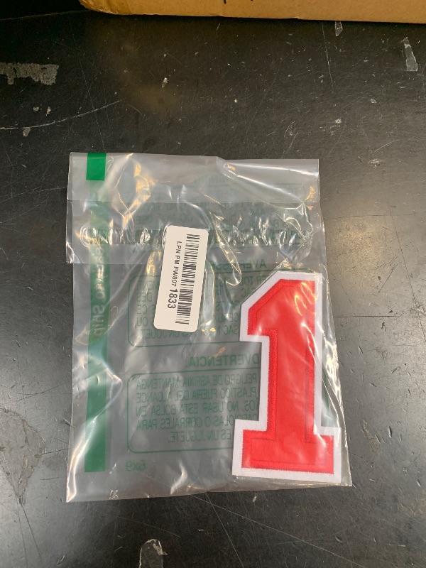 Photo 1 of 1 Pcs 4.5" Red Embroidered Number Patches, Iron-On Appliques for Clothing, Jackets, Backpacks – Varsity Style with White Border (red 1)