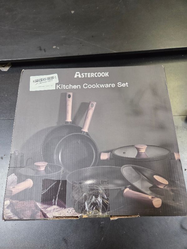 Photo 1 of Astercook Non Stick Pots and Pans Set, Healthy Non-Toxic Titanium Induction Kitchen Cookware Sets for Cooking with Frying Pans, PFAS/PTFE/PFOA & PFOS Free, Black, 19 Pcs