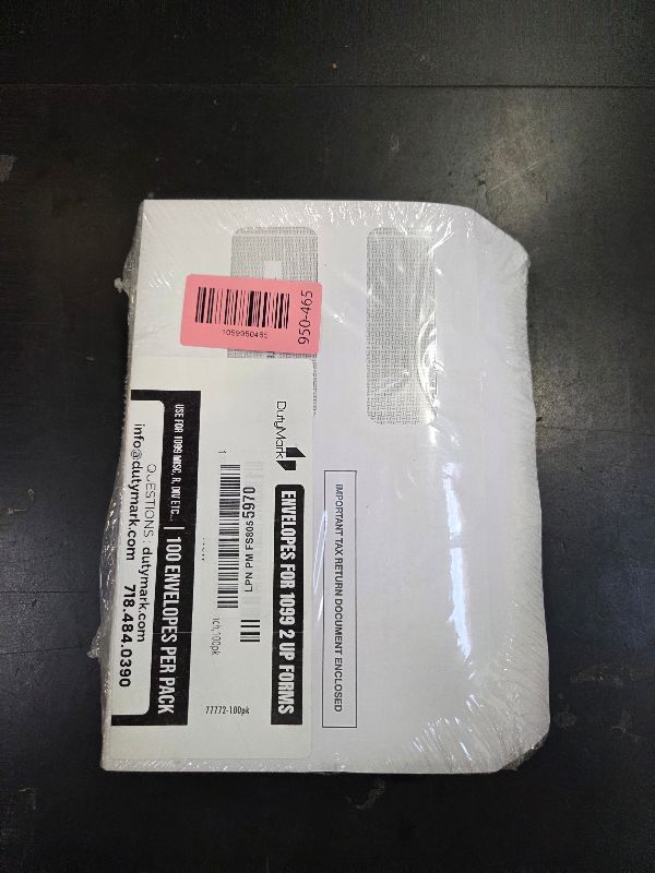 Photo 1 of 100 Tax 1099 Envelopes Self-Seal For 1099 MISC, 1099-R & DIV - INT, 1095, 1098, Double-Window Security tinded, For Quickbooks or Tax Software - 5 5/8 Inch x 9 Inch, 100 Envelopes