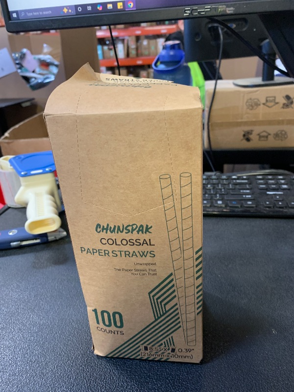 Photo 1 of [10mm Wide] 8.5 inch Colossal Paper Straws for Smoothie & Milkshake - Colorful Stripes (Pack of 100)