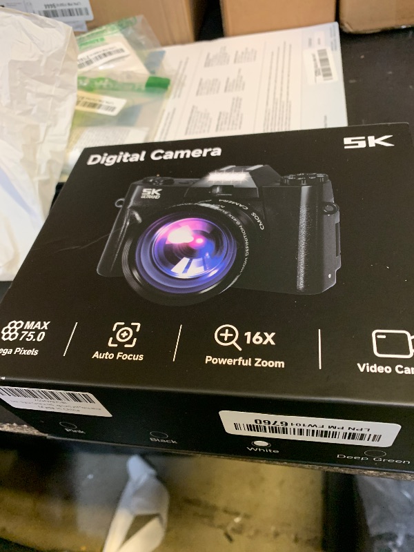 Photo 1 of Digital Camera,UHD 75MP 5K for Photography with WiFi,64GB SD Card Vlogging Travel Camera for YouTube,Featuring 3" 180°Flip Screen,Suitable for Beginners and Teens,White