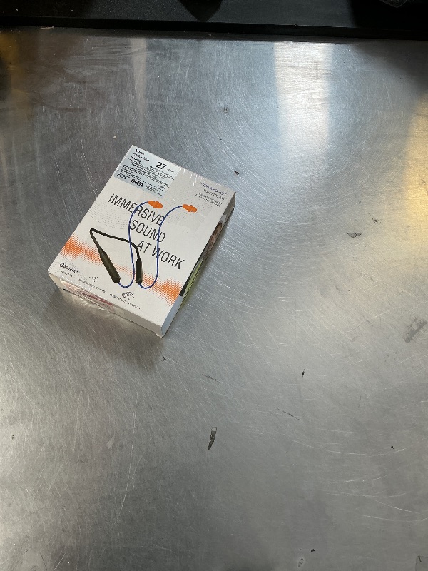 Photo 1 of HomeSpot Noise Reduction Wireless Neckband Headphones with Qualcomm aptX HD, 27dB NRR, CVC Noise Cancelling Mic & Controls and 20H Playtime for Work Safety OSHA Compliant - Blue Wire Orange Earbuds