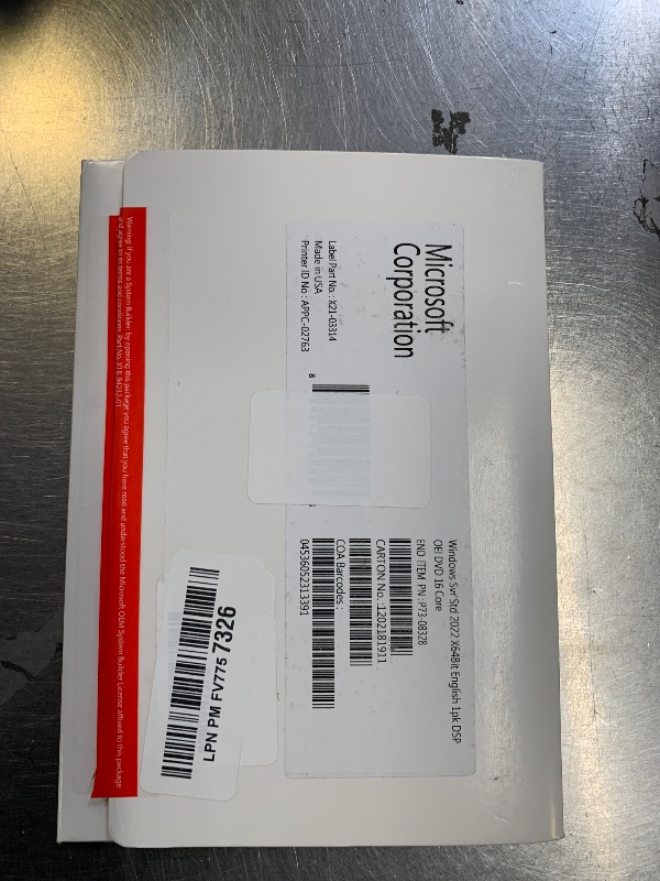 Photo 1 of Microsoft Windows Server 2022 Standard | Base License with media and key | 16 Core