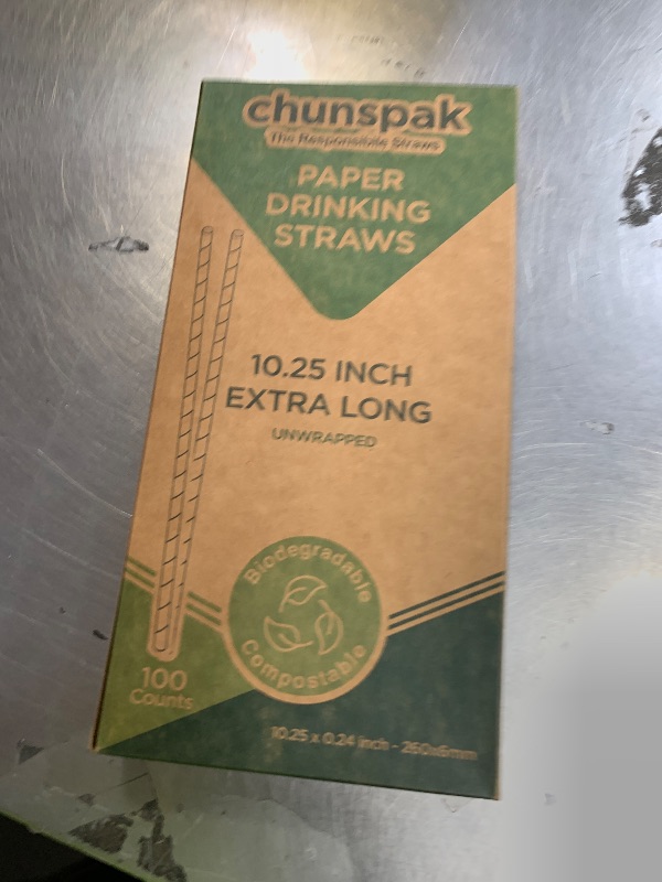 Photo 1 of 10 Inch Long Disposable Drinking Straws Paper - Navy Blue Striped, 100 Counts - 100% Biodegradable