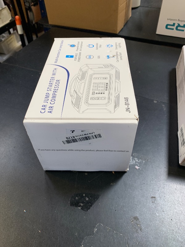 Photo 1 of Jump Starter with Air Compressor, 8000A Car Battery Jump Starter (9.0 Gas/8.0L Diesel), 180PSI Car Battery Jumper Starter Portable 12V Jump Box with Jumper Cables, LED Light, Power Bank, LCD Display