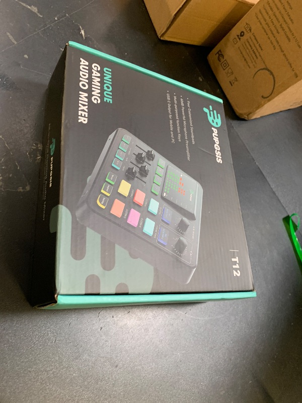 Photo 1 of PUPGSIS Gaming Audio Mixer, Audio Interface for PC/Podcast/Streaming, Sound Board with 3.5mm/XLR Mic Input, 48V Phantom Power, Voice Changer, Live Sound Card with DJ Mixer Effects/Bluetooth/4 Channel