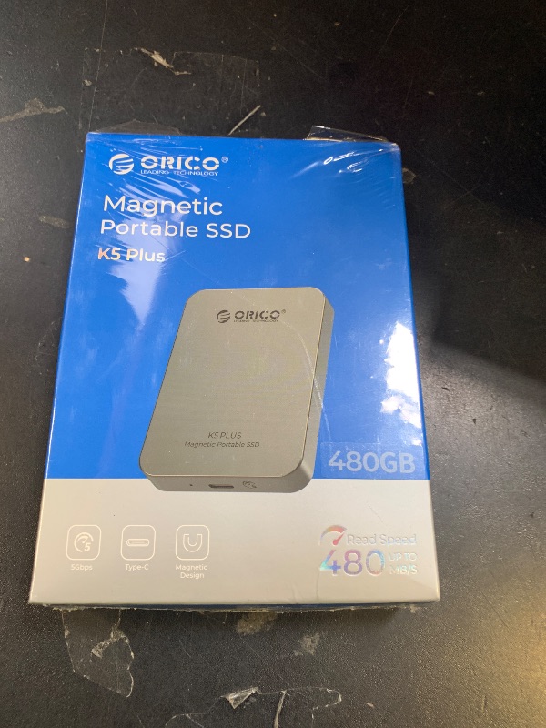 Photo 1 of ORICO 480GB Magnetic Portable SSD, Metal Body, 4K 120 fps ProRes HDR Record and Store, Up to 460MB/s, USB C&A 2 in 1 Cable, External SSD Compatible with iPhone 16 Pro Max, Tablet, Computer - K5PLUS