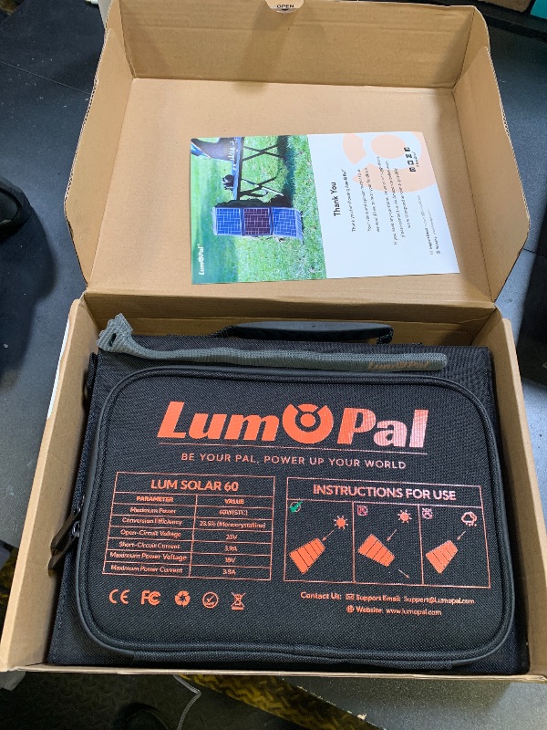 Photo 1 of Portable Solar Panel, LUMOPAL 60W Foldable Solar Panels Folding Solar Charger with PD60W USB C QC3.0 USB A Output Waterproof for Camping Backpacking Compatible with Phone Laptop Portable Power Station