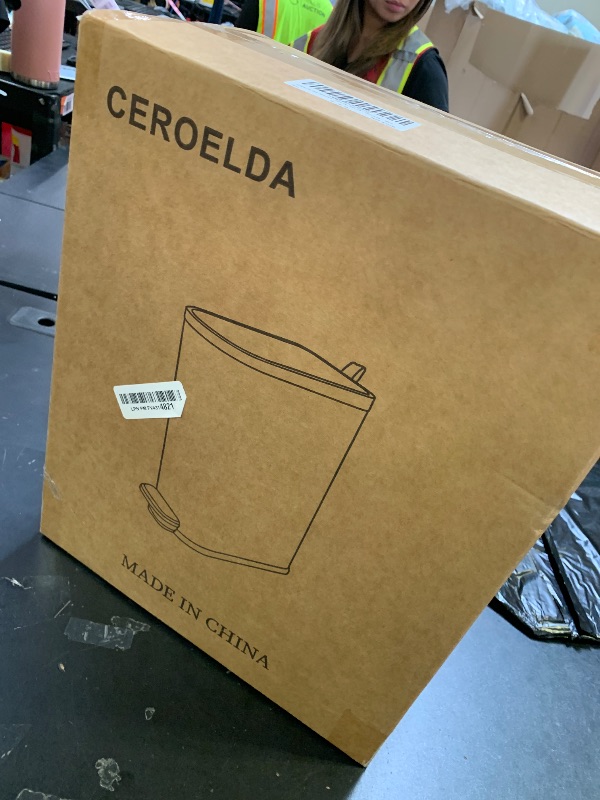 Photo 1 of CEROELDA Small Bathroom Trash Can with Lid Soft Close-10L/2.6 Gal Slim Garbage Can-Metal Step Wastebasket-Rectangle Narrow Waste Bin for Office, Bedroom, Toilet, Live Room (White)