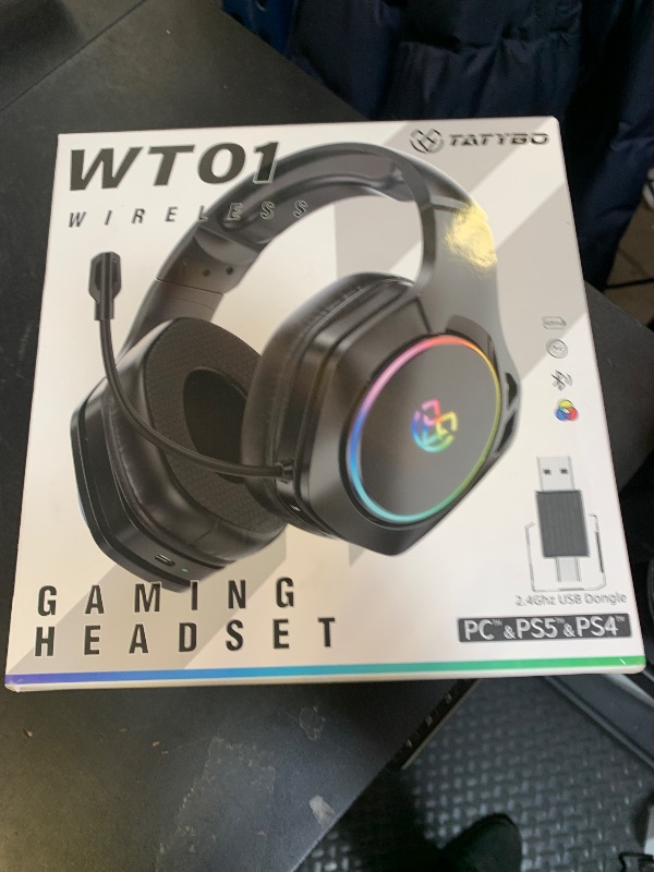 Photo 1 of Tatybo Wireless Gaming Headsets for Ps5 Ps4 PC, 2.4GHz USB & Type-C Gaming Headphones, 40H+ Hrs & 7.1 Surround Sound with Noise Canceling Microphone for Switch Phone