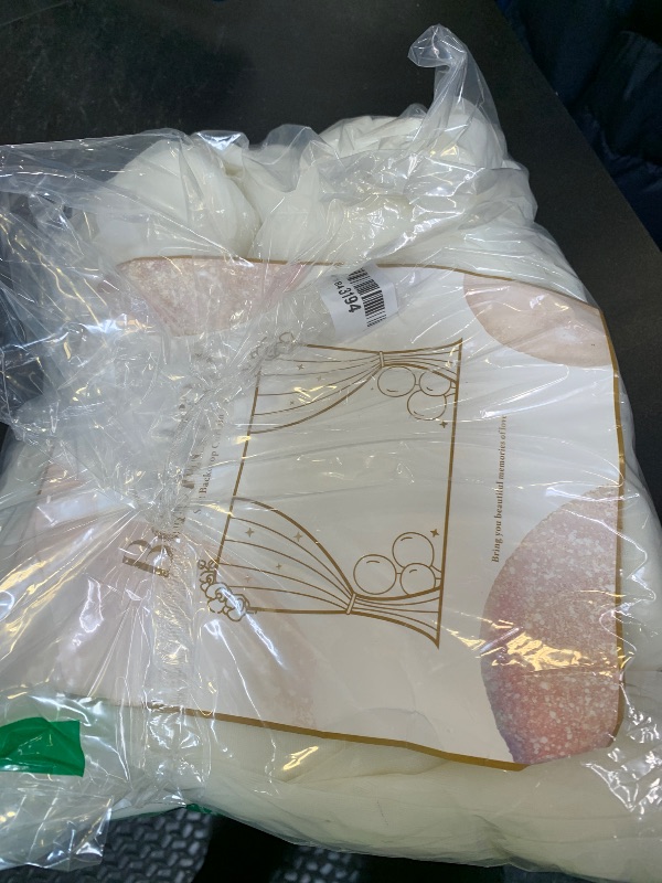 Photo 1 of 10x10ft Ivory Tulle Backdrop Curtain with Lights String for Parites, Sheer Backdrop Curtains for Wedding Baby Shower Birthday Party Photo Shoot Decorations