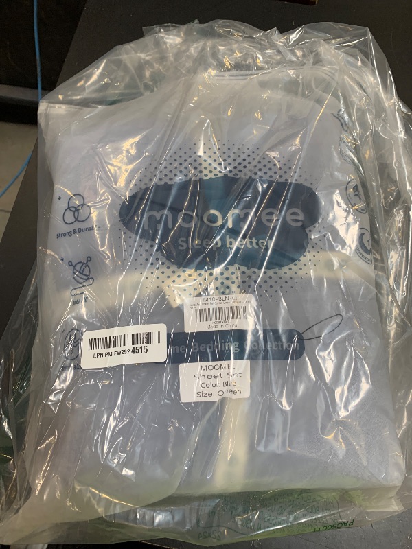 Photo 1 of MooMee Bedding Sheet Set 100% Washed Cotton Linen Like Textured Breathable Durable Soft Comfy (Heathered Blue, Queen)