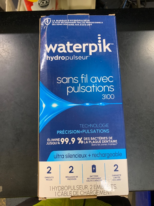 Photo 1 of Waterpik Cordless Pulse Rechargeable Portable Water Flosser for Teeth, Gums, Braces Care and Travel with 2 Flossing Tips, Waterproof for Shower, ADA Accepted, WF-20 White, Packaging and Tips May Vary