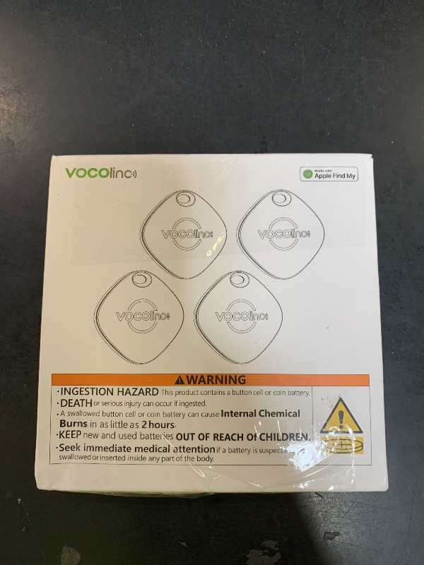 Photo 1 of [Apple MFi Certified] VOCOlinc Air Tracker Tags 4 Pack Black, Smart Key Finder Work with Apple Find My APP (iOS Only,Not for Android), Item Locator for Luggage Suitcases/Bag/Wallet,Replaceable Battery