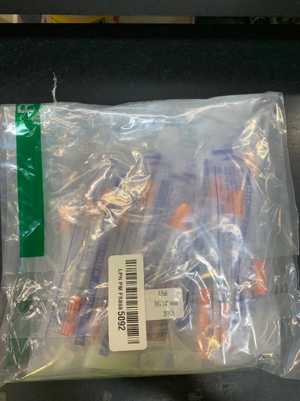 Photo 1 of 0.5ml Syringe, 31Gauge 6mm Lab Dispensing Syringe, Individual Wrapped Dispensing Tool Plastic Tube, 20Pack