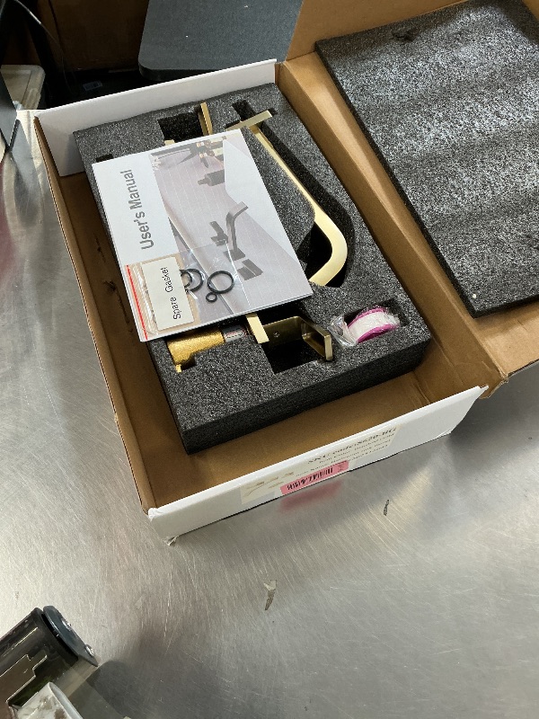 Photo 1 of CHALIRS Brass Wall Mount Bathroom Faucet,Wall Mounted Vessel Sink Faucet with Dual Lever Handles,Widespread 3 Holes Wall Faucet for Vanity Lavatory Sink,Pop Up with Overflow Drain Assembly Included