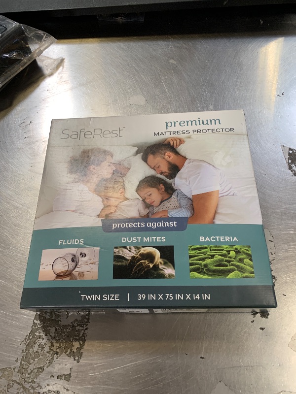 Photo 1 of SafeRest Waterproof Twin Size Mattress Protector - Fitted with Stretchable Pockets - Machine Washable Cotton Blend Mattress Cover for Bed