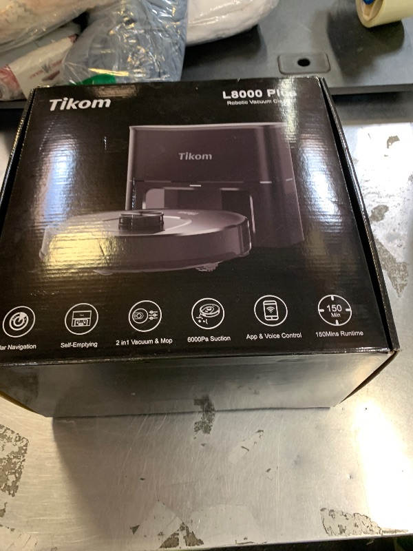 Photo 1 of Tikom Robot Vacuum and Mop, 6000Pa Robotic Vacuum Cleaner with Self-Emptying Base, 90 Days Capacity, LiDAR Navigation, Home Mapping, Ideal for Pet Hair, Hard Floors, Carpet (L8000 Plus)