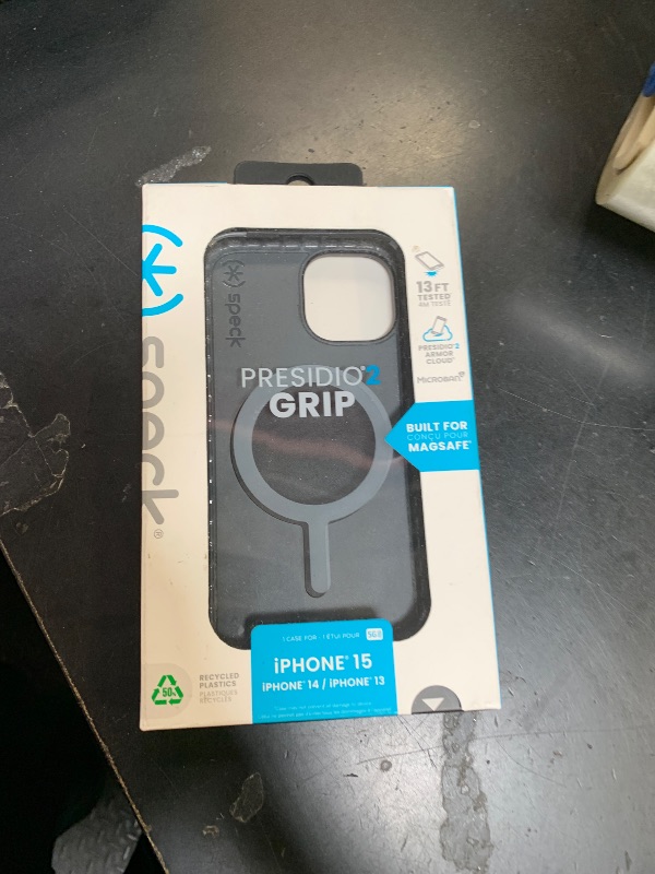 Photo 1 of Speck Presidio2 Grip iPhone 15 Case - 6.1 inch - Compatible with iPhone 14/13 - Black/Slate Grey/White