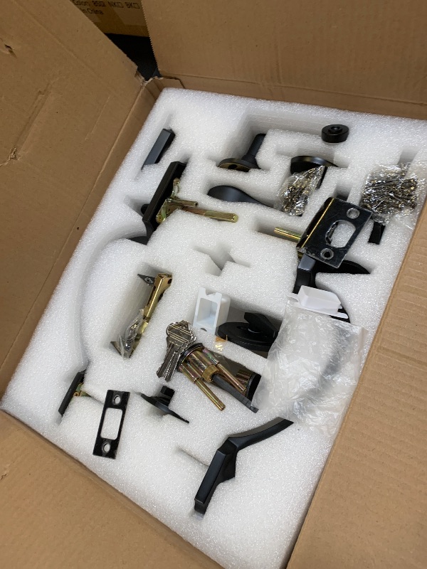 Photo 1 of Haidms Matte Black Double Door Handle with Deadbolt, Black Front Door Lock Set, Heavy Duty Double Lock Door Handleset with Dummy, Double Front Door Hardware Set with Reversible Handle Lever