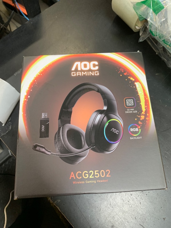 Photo 1 of AOC Wireless Gaming Headset Compatible with PS5/4, Nintendo Switch, PC, Bluetooth 5.4 & 2.4GHz Gaming Headphones with Noise Canceling Mic, RGB, Type-C, 20ms Latency, 45H, 7.1 Virtual Surround- Black
