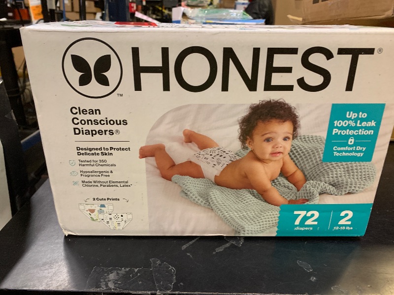 Photo 1 of The Honest Company Comfort Dry Disposable Diapers for Sensitive Skin, Hypoallergenic, Fragrance-Free, Turtle Time + Pattern Play, Club Box Size 2 (12-18 lbs), 72 Count