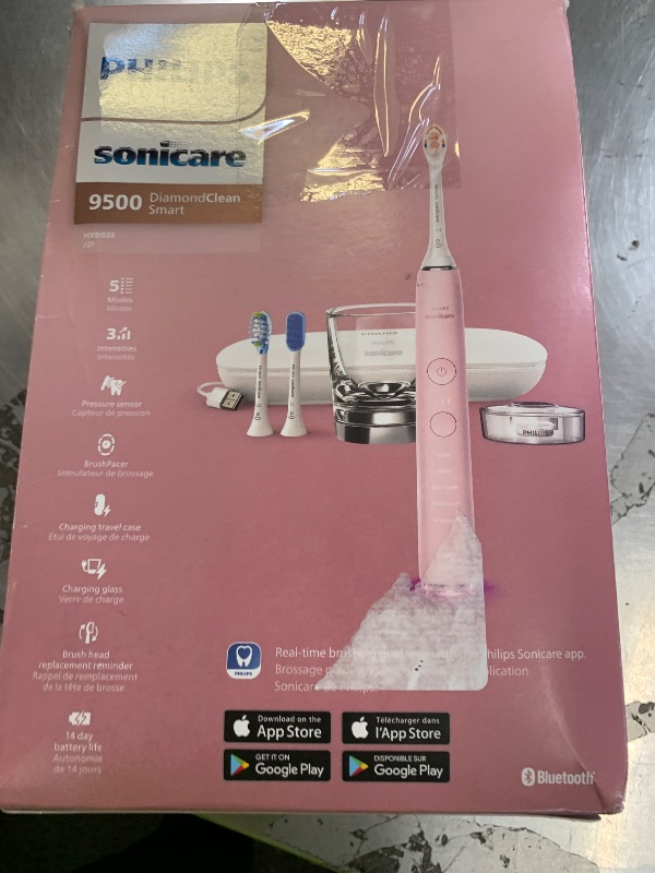 Photo 1 of Philips Sonicare DiamondClean Smart 9500 Electric Toothbrush, Sonic Toothbrush with App, Pressure Sensor, Brush Head Detection, 5 Brushing Modes and 3 Intensity Levels, Pink, Model HX9923/21