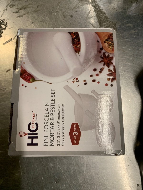 Photo 1 of **DAMAGE, INCOMPLEtE** HIC Kitchen Mortar and Pestle Set, Fine Porcelain, Set, Spice Herb Grinder, Pill Crusher, Nut Butter Maker