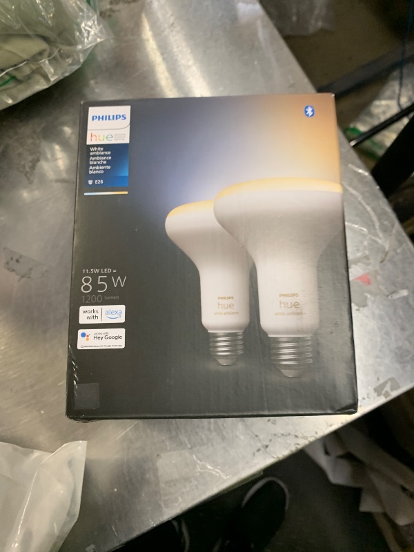 Photo 1 of Philips Hue White Ambiance BR30 LED Smart Bulbs (Bluetooth Compatible), Compatible with Alexa, Google Assistant, and Apple HomeKit, 2-Pack