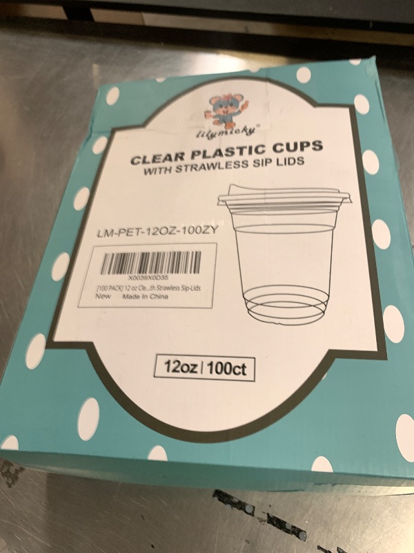 Photo 1 of [100 PACK] 12 oz Clear Plastic Cups With Strawless Sip Lids, Disposable Plastic Cups With Sip Through Lids for Ice Coffee, Smoothie, Slurpee, or Any Cold Drinks