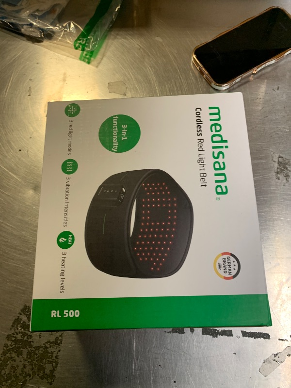 Photo 1 of Medisana 3-in-1 Red Light Therapy Belt, Cordless Infrared Red Light Therapy for Body with Multi-Mode Red Light/Pulse/Heat/Vibration - 660nm/850nm for Muscle Pain Relief, Portable for Waist Back Knee