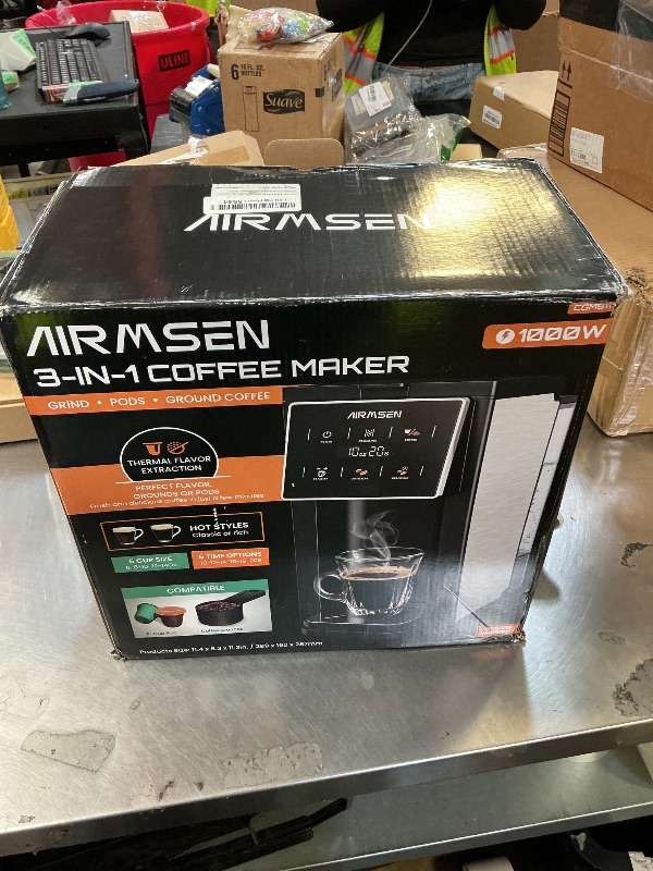 Photo 1 of AIRMSEN Grind & Brew Coffee Maker with Built-in Grinder (2026 Model) - Single-Serve, Compatible with K-Cup Pods & Ground, 1000W Fast 6-14oz Brewer, Descaling Alert, Touchscreen & 50oz Removable Tank