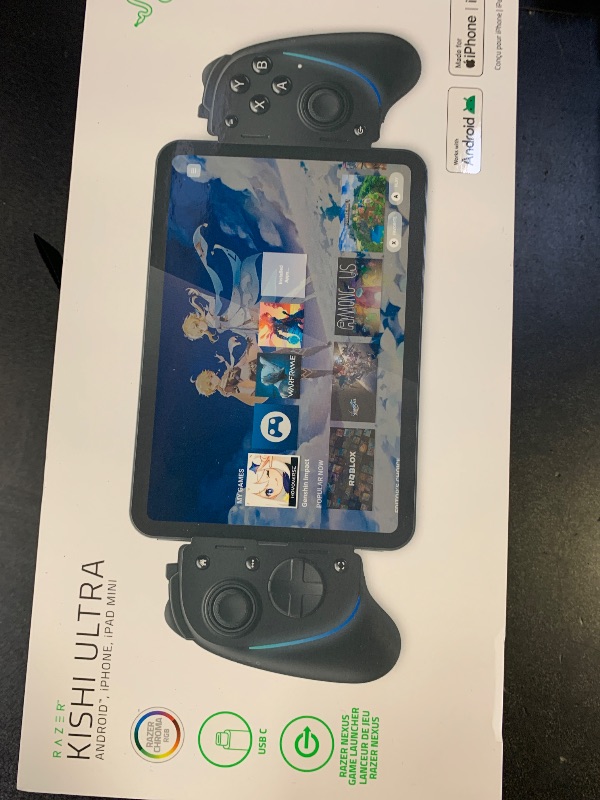 Photo 1 of Razer Kishi Ultra Gaming Controller for Android, iPhone 15 & 16 Series, iPad Mini A17 Pro & 6 (USB C): Pro Controls - Ergonomic Grip - Stream PC, Xbox, PS5 Games on Mobile, Phone, Tablet - Chroma RGB