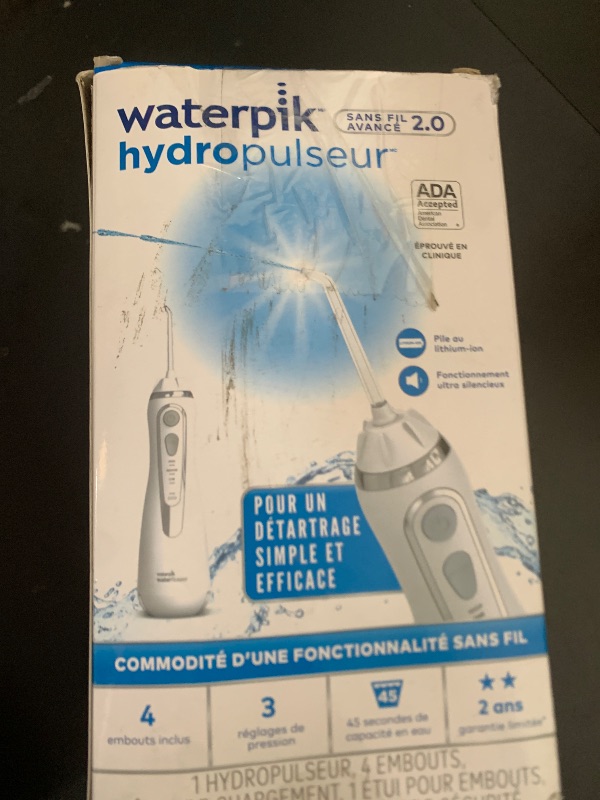 Photo 1 of Waterpik Cordless Advanced 2.0 Water Flosser For Teeth, Gums, Braces, Dental Care With Travel Bag and 4 Tips, ADA Accepted, Rechargeable, Portable, and Waterproof, White WP-580, Packaging May Vary