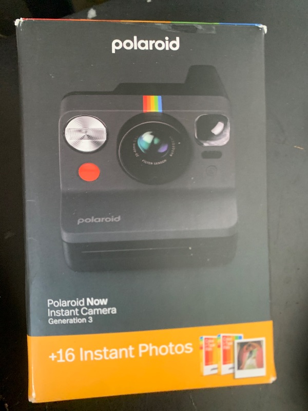Photo 1 of Polaroid Now 3rd Generation I-Type Instant Camera + Film Bundle - Now Black Camera + 16 Color Photos (6560)