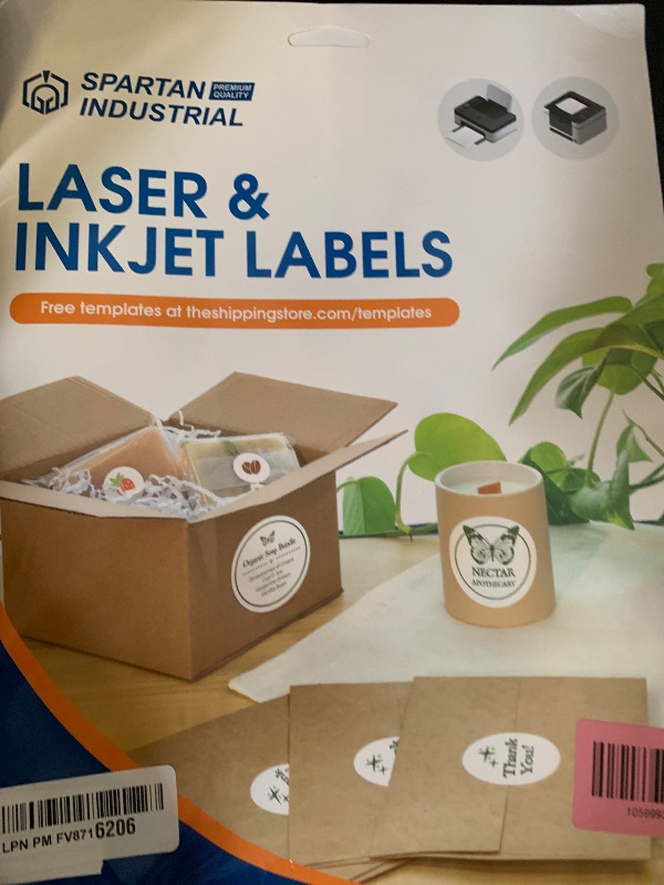 Photo 1 of 1" Printable Round Labels for Laser and Inkjet Printers - 1890 Blank Labels, 30 Sheets for Price Tags, Thank You Stickers, QR Codes, Business Logos - Spartan Industrial Template C002