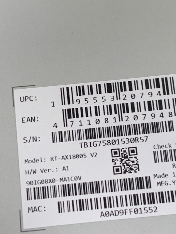 Photo 1 of ASUS RT-AX1800S Dual Band WiFi 6 Extendable Router, Subscription-Free Network Security, Parental Control, Built-in VPN, AiMesh Compatible, Gaming & Streaming, Smart Home