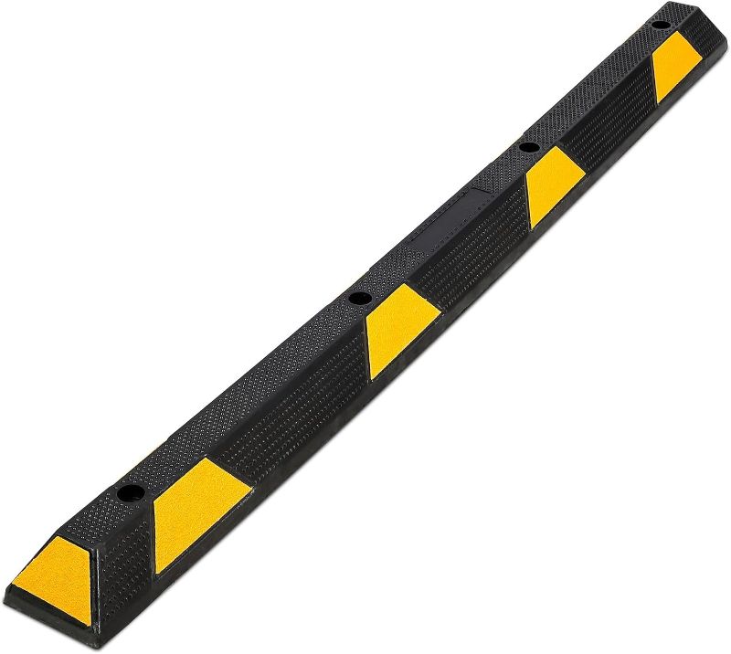 Photo 1 of 1-Pack Rubber Parking Curb, 72 Inch Heavy Duty Rubber Wheel Stops, 55000 LBS Capacity Parking Stopper with Reflective Stripes, Garage Parking Floor Stop for Vehicles Truck Driveway
