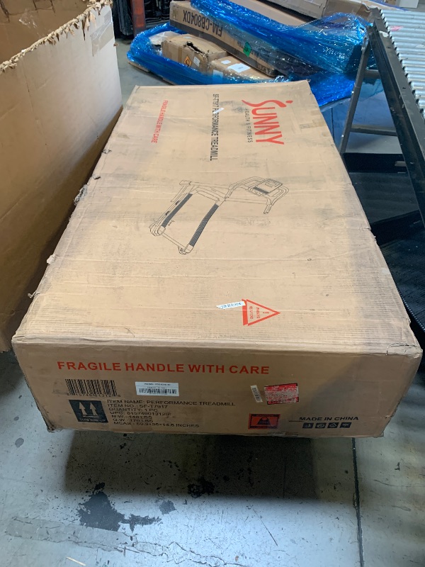 Photo 1 of Sunny Health & Fitness Performance Treadmill with 15 Level Auto Incline, Shock Absorption, Digital Monitor, Quick Speed Buttons, Wide Running Belt, Foldable, Device Holder, USB/Bluetooth Connection