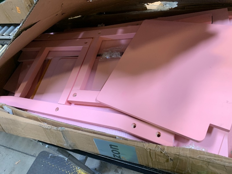 Photo 1 of RUPOLX Wooden Pink Kids Study Desk and Chair Set with Light, 2 Drawers and 4 Storage Cabinets, Children Desk with Hutch and Shelves, Girls Study Desk for Kids Bedroom-003