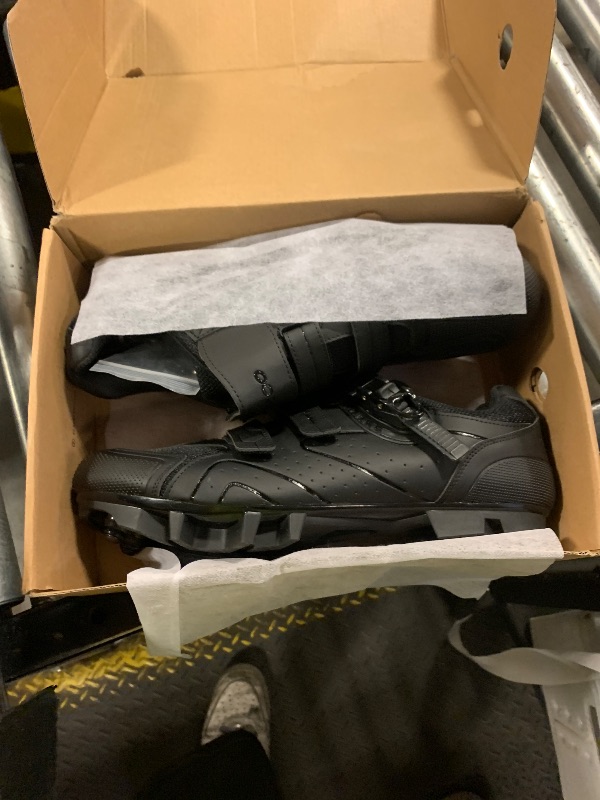 Photo 1 of KESCOO Mens Mountain Bike Shoes with 2-Bolts SPD Cleats Included, Cycling Shoes with Quick Ratchet Buckle Indoor Outdoor Riding Biking Black 48