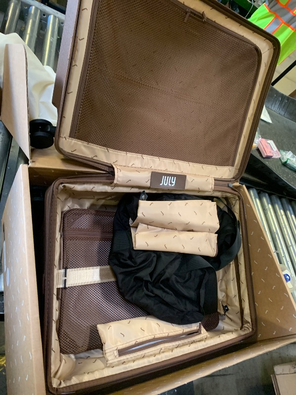Photo 1 of July Carry On Max Expandable - 21.5" Airline Approved Carry On Luggage with Travel Tote, Rolling Suitcase for Men & Women - TSA Lock Spinner Suitcase, Silent Wheels, Expansion Zip - Dark Brown