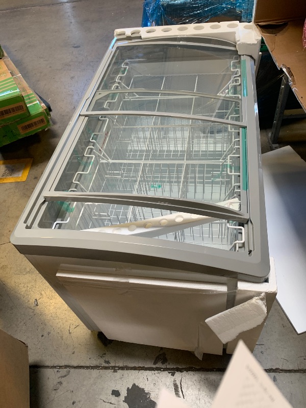 Photo 1 of ROVSUN 12.7 Cu.Ft Commercial Ice Cream Freezer ETL NSF Certified, 50" Ice Cream Display Case Glass Top Chest Freezer w/LED Light 4 Removable Baskets Lockable Wheels Sliding Door for Store Supermaket
