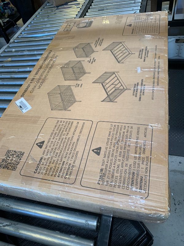 Photo 1 of Dream On Me Synergy 5-in-1 Convertible Full-Size Baby Crib with Toddler, Day & Full Bed Conversion in Espresso, GreenGuard Gold & BSA, 3 Mattress Heights, Sustainable Pinewood