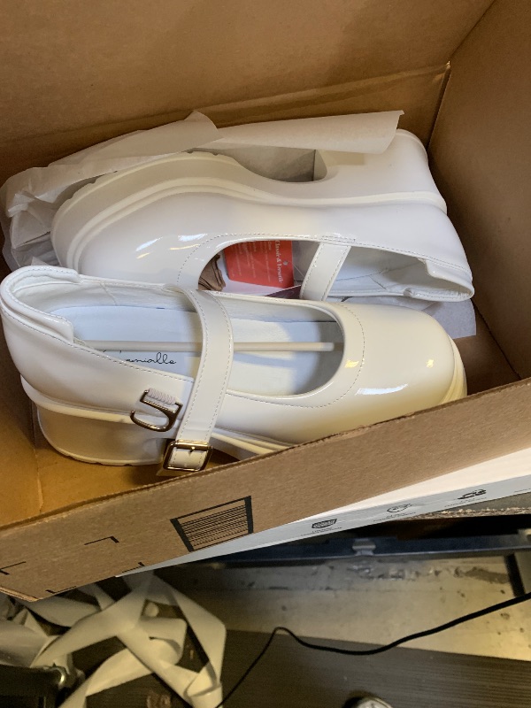 Photo 1 of Gemialle Women's Mary Janes Platform Chunky Block Heels Work Wedding Shoes Ankle Strap Gothic Lolita Oxfords Classic Comfortable Uniform Dress Shoes,White PU 8 M US