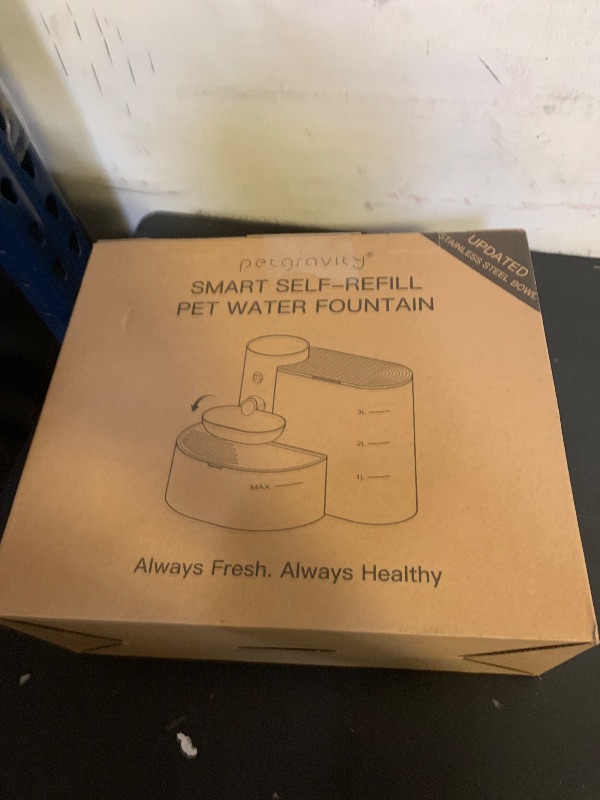 Photo 1 of *****NONFUNCTIONAL, FOR PARTS ONLY******
Petgravity Smart Cat Water Dispenser - Stainless Steel Water Bowl, Self-Refill Cat Water Fountain Automatic Water Dispenser for Cats & Small Dogs, 3.5L/118.4oz