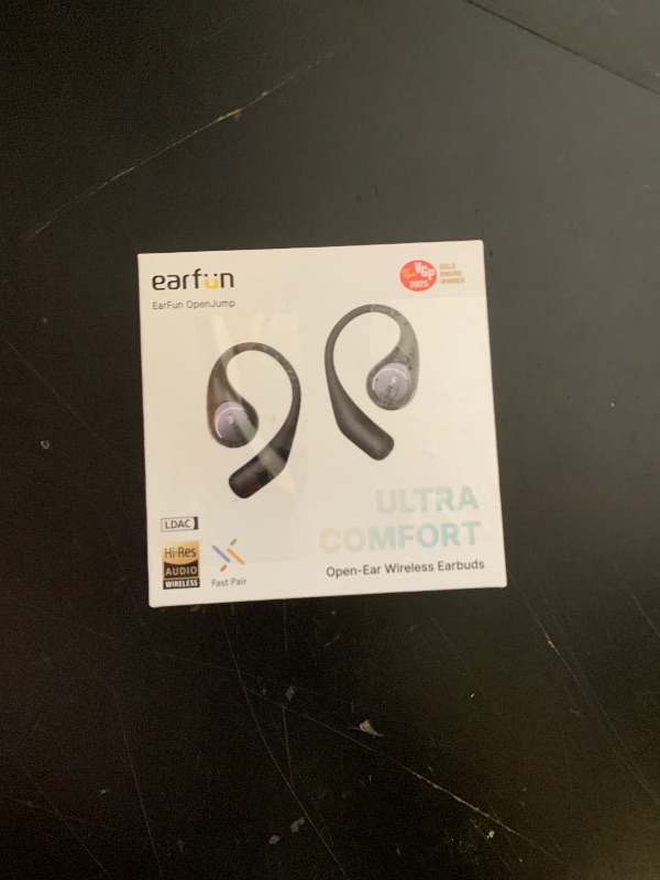 Photo 1 of EarFun OpenJump Open Ear Headphones, Wireless Earbuds with Ergonomic Earhook, Hi-Res Sound, LDAC, 4 Mics ENC Call, 42H Playtime, Multipoint Connection, IPX7 Waterproof, Snug Fit for Workout, Running