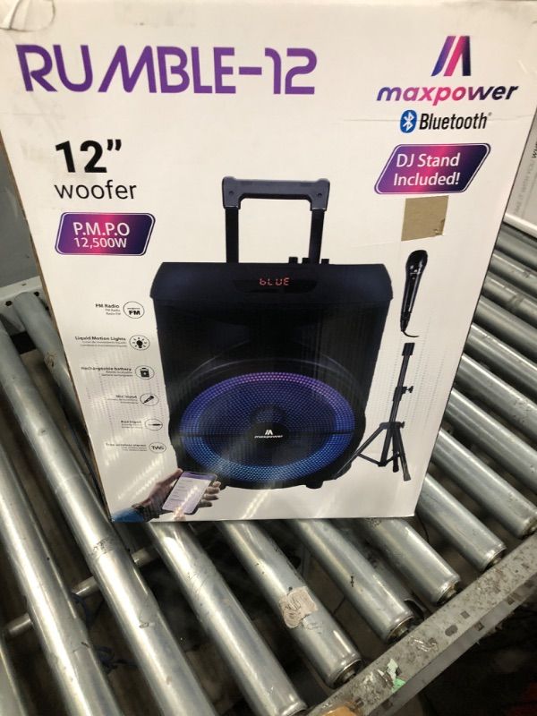 Photo 1 of ***missing power cord***Max Power Rumble 12" Woofer Bluetooth Trolley Speaker with Stand